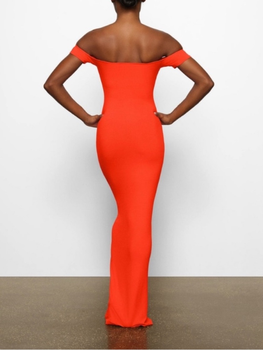 SKIMS SOFT LOUNGE ribbed Orange off the shoulder maxi dress shade fire Size XXS - Picture 2 of 8